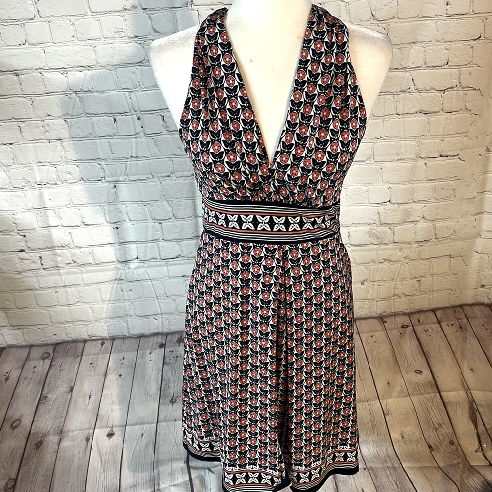 COPY - Small MAX STUDIO halter dress. Sleeveless Flower pattern. Pink/ navy. Fl…